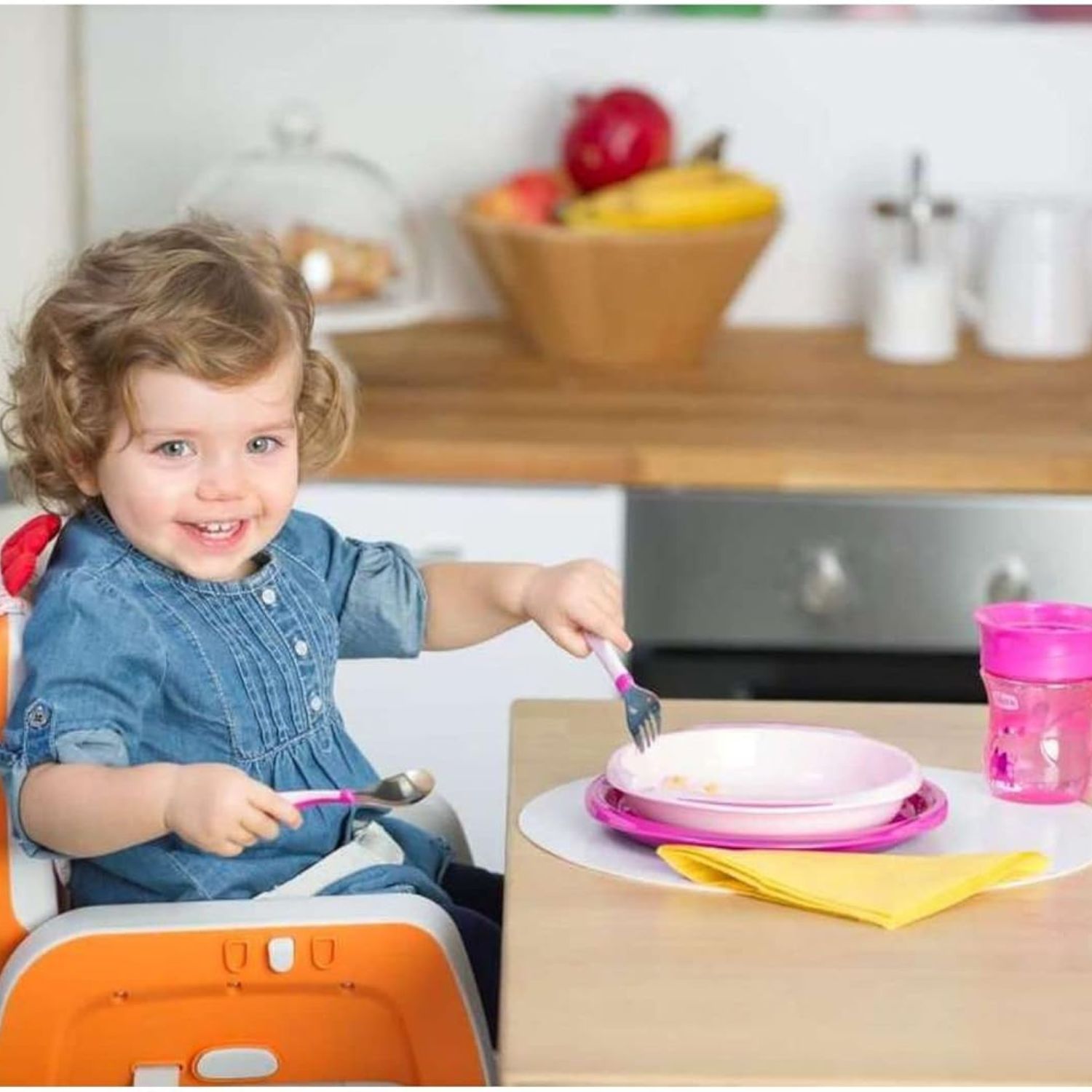 Chicco Stainless Steel Cutlery Kids Cutlery Set Porridge Fork and Spoon for Children